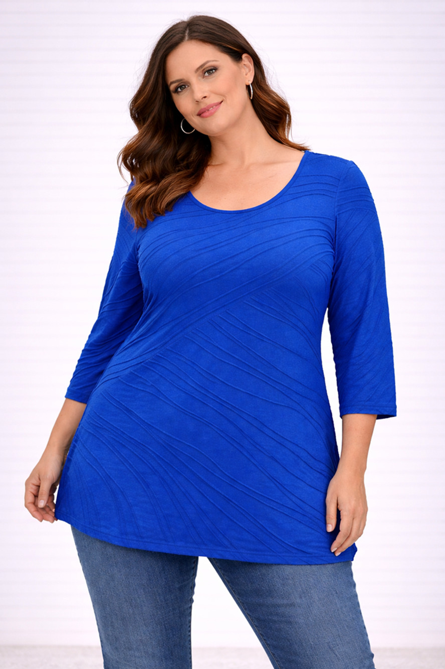 Blouse Tunic Top Royal Blue Textured Knit Casual Resort Cruise Leisure Size 1X